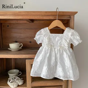 RiniLucia 2023 Bebek Elbiseleri Yaz Kız Elbise Katı Prenses Elbise doğum günü Partisi kız Elbise Bebek Yürüyor Kız Giyim