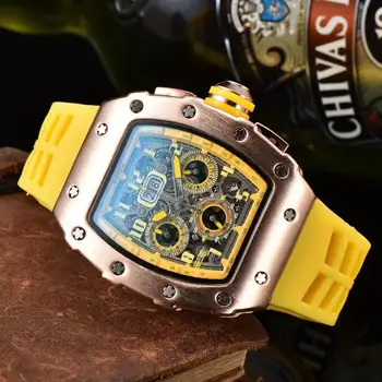 RM 6-Pin Moda erkek spor saat Lüks Paslanmaz Çelik quartz saat erkek İş Otomatik Casual İzle Reloj Hombre