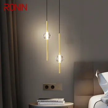 RONİN Çağdaş Bakır Kolye Avize LED 3 Renk Pirinç Altın asılı ışıklar kristal Modern Ev Yatak odası