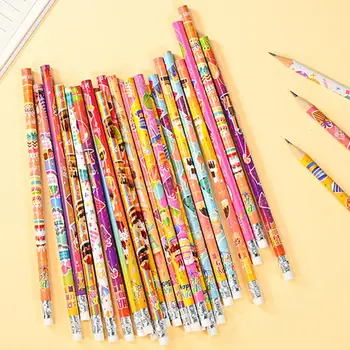 Sevimli Tasarımlı İlham Verici Kalemler Eğlenceli Şenlikli Doğum Günü Kalemleri Çocukların Doğum Günü Partisi için En İyi Silgili 24 Ahşap Kalem