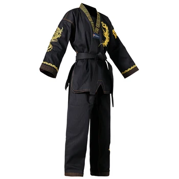 Taekwondo Ustası Dobok Ultralight Wt Fighter Polyester Takım Elbise Siyah Dövüş sanatları Gi Zarif Nakış İle
