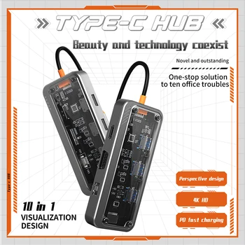 Taşınabilir USB C Yerleştirme İstasyonu 3.5 mm Ses Bağlantı Noktası 10-in-1 USB Hub adaptör desteği PD3. 0 Hızlı Şarj HDMI Uyumlu 4K / 30Hz
