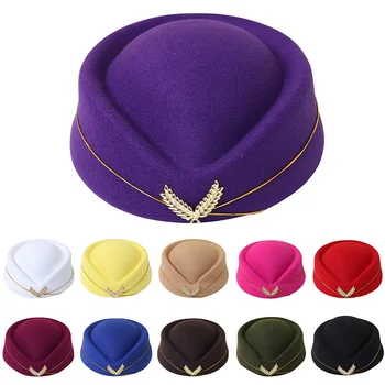 Topi Pramugari Pesta Liburan Wanita Warna Solid Topi Baret Fashion Musim Semi Musim Gugur Wol Topi Pertunjukan Panggung