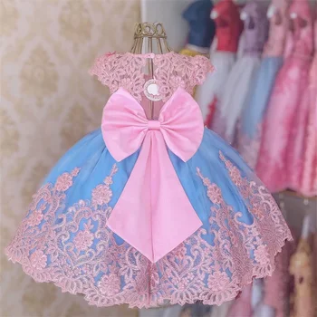 Vintage Bebek Kız Elbise Lüks Nakış Dantel Backless Bow Tutu Gala elbisesi Çiçek Düğün Doğum Günü Partisi Resmi Elbiseler