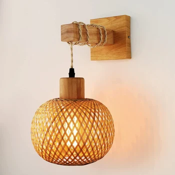 Vintage Japon duvar lambası bambu dokuma kenevir halat ışık başucu duvar lambası yemek odası Rattan lamba çiftlik evi otel duvar lambası