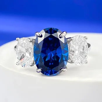 Yeni 8 * 11 kraliyet mavi dört prong elmas üç elmas düğün Nişan yüzüğü zarif takı