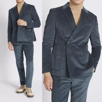 Yeni erkek Takım Elbise Özel 2 Parça Blazer Pantolon Kruvaze Doruğa Yaka Resmi Artı Boyutu Slim Fit Custom Made Artı Boyutu