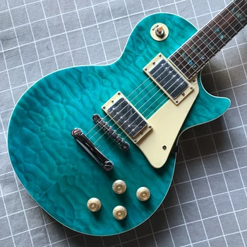 Yeni geliş özel deniz mavi alev elektro gitar, plaka renk guitarra anlamına gelir, ücretsiz kargo