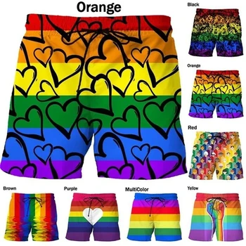 Yeni LGBT Gökkuşağı 3d Baskılı Şort Sokak Moda Renkli plaj şortu Rahat Konfor Yüzmek Kaykay Spor kısa pantolon Unisex