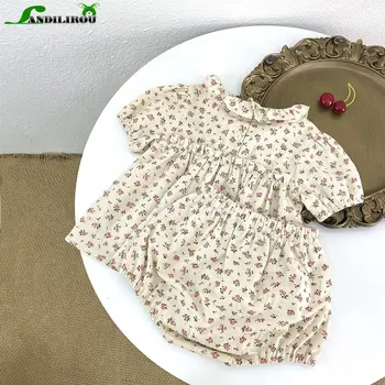 Çocuklar Bebek Kız Yaz Kısa Kollu Çiçek Dantelli En Tees T-Shirt + dipleri Büyük PP Şort Bebek Yenidoğan Giyim Seti 2 adet