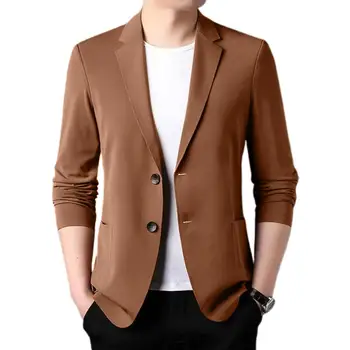 Şık Erkek Takım Elbise Ceket Şık Yaka İş Ceket Resmi Yaz Takım Elbise Ceket Erkekler için Çift Düğmeli Uzun Kollu Düz